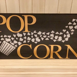 Popcorn Movie Room Wood Sign: Home Theater Decor (20x11.25)