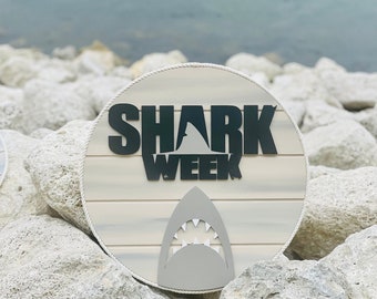 Handmade Shark Week Wood Sign, 3D Door Hanger