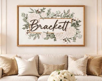 Family Name Sign, Floral Last Name Sign, Custom Floral Name Sign, Wood Name Sign, Round Wood Name Sign, Nursery Name Sign, Family Sign