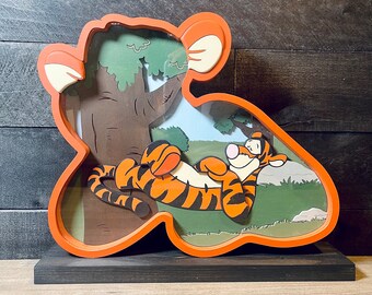Winnie the Pooh Bear, Layered Pooh Bear, 3D Layered Wooden Tigger, Layered Art, Layered Pooh Bear Scene, Tigger Wood Sign, Tigger 3D Scene