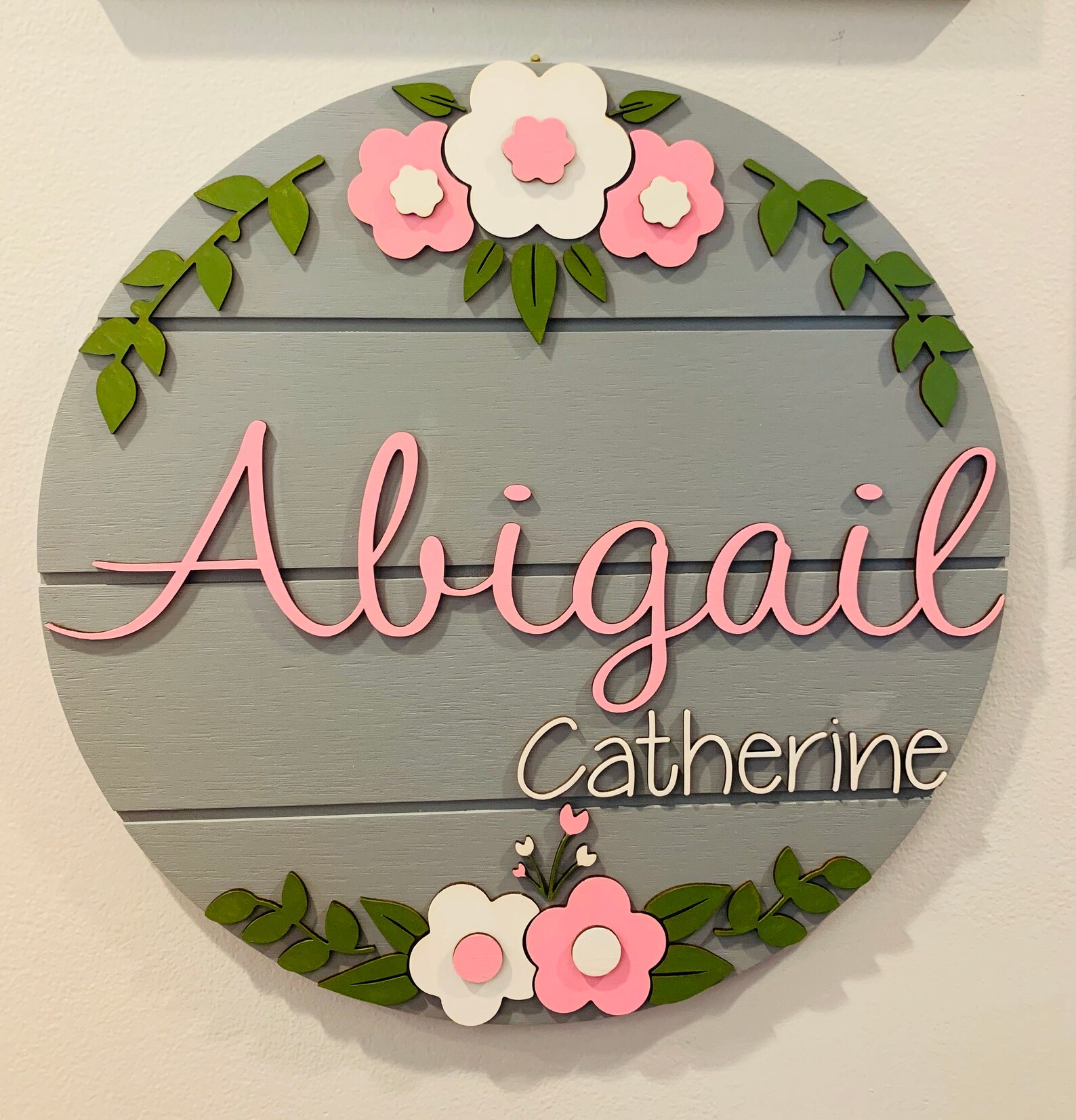 Floral Nursery Name Sign | Custom Wood Round Shiplap Sign - Etsy