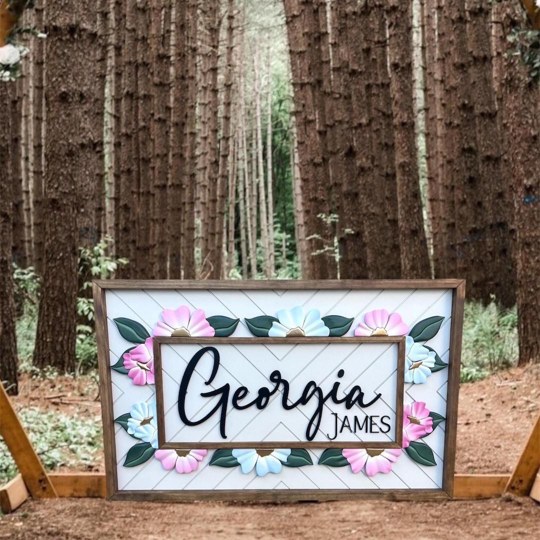 Name Sign, Floral Name Sign, Custom Floral Name Sign, Wood Name Sign ...