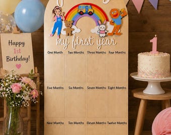 My First Year Photo Board, Ms. Rachel First Birthday Party, Sweet One, 1st Birthday Sign, Baby Monthly Photos, Ms. Rachel, Themed Birthday