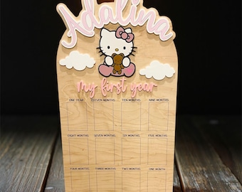 My First Year Photo Board, Hello Kitty Inspired First Birthday Party, Sweet One, 1st Birthday Sign, Baby Monthly Photos