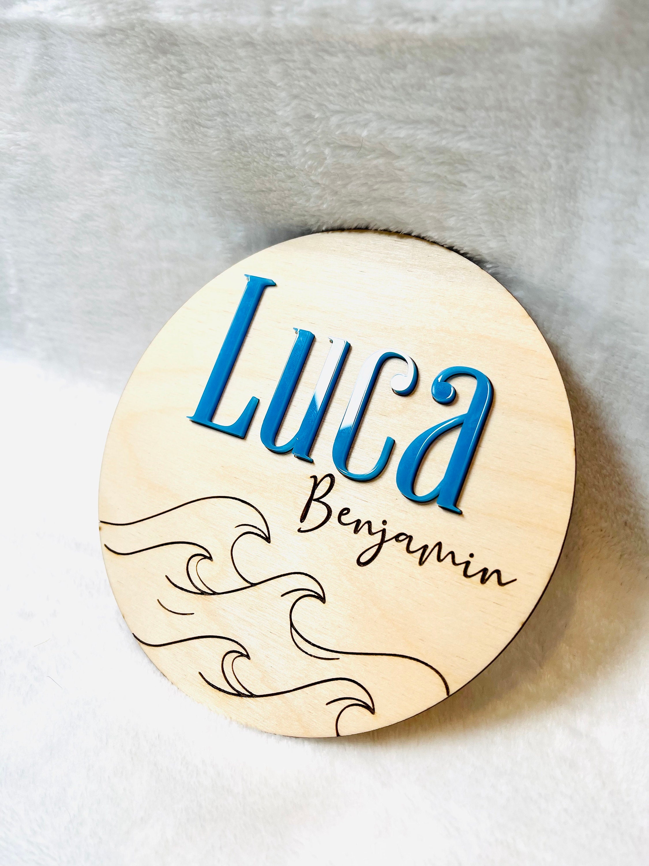 Ocean Waves Wooden Birth Announcement Sign | Nursery Name Plaque - Etsy