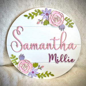 Floral Name Sign, Floral Nursery Signs, Floral Name Rounds, Name signs for nursery, Girls Nursery Name Sign, Round Sign, Custom Name Sign