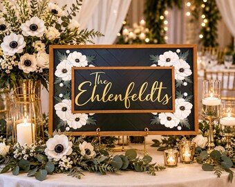 Custom Anemone Floral Family Name Sign | Handmade Wedding Reception Sign | Personalized Last Name Wall Decor | 3D Wood Sign | Housewarming