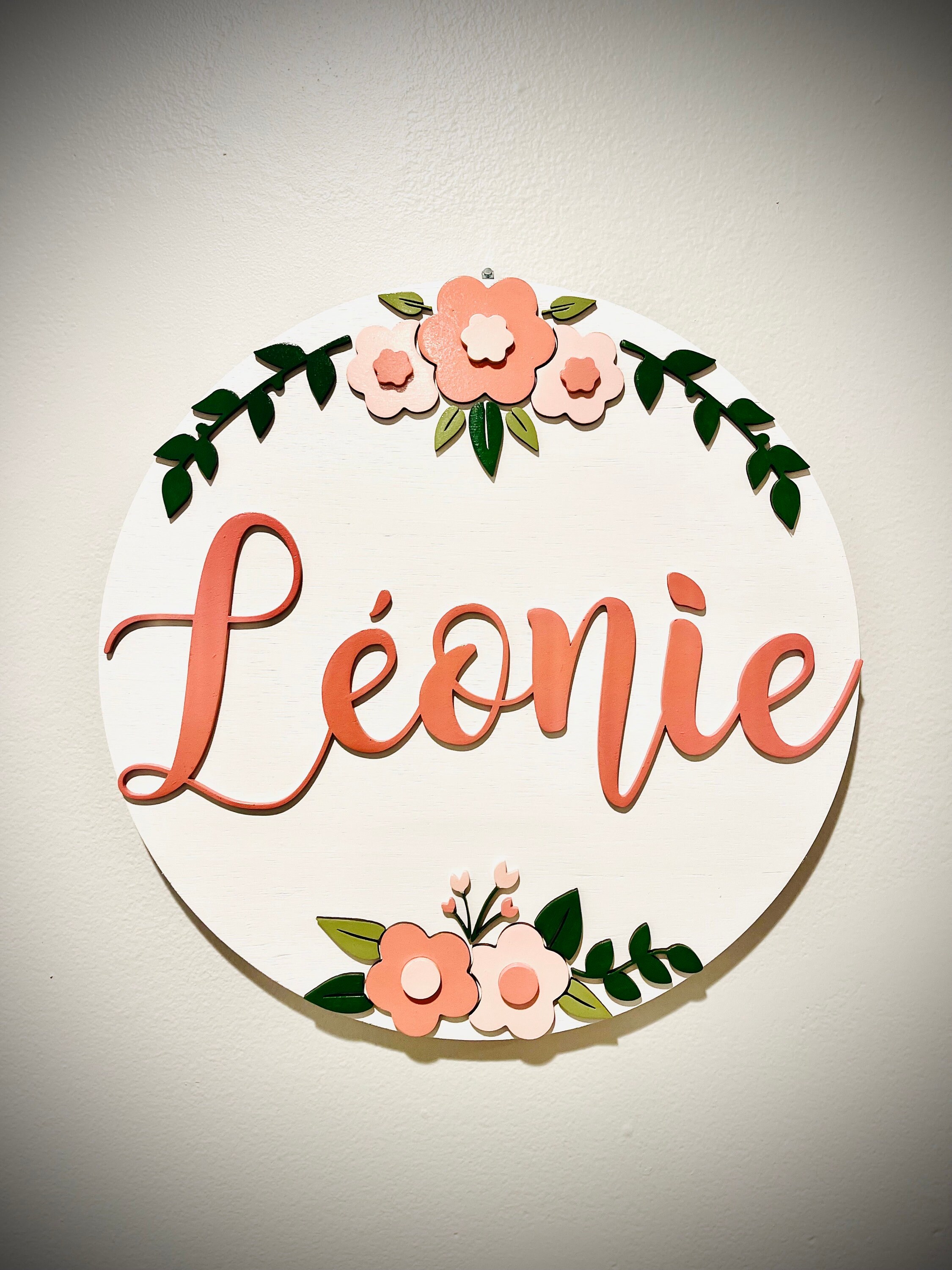 Floral Nursery Name Sign | Custom Wood Round Shiplap Sign - Etsy