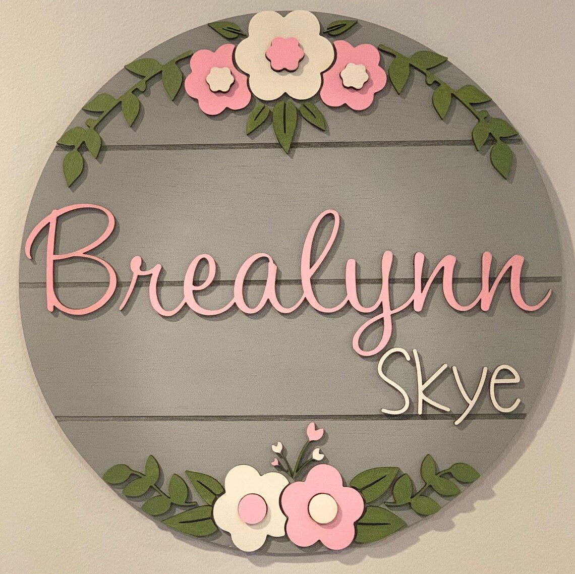 Floral Nursery Name Sign | Custom Wood Round Shiplap Sign - Etsy