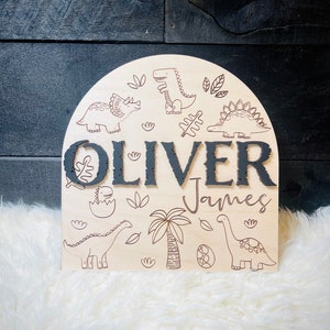 Name Announcement Sign, Dinosaur Baby Name Sign, Personalized Name Signs, Baby Shower Gift, Wooden Dinosaur Name Sign, Name Announcement