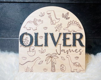 Dinosaur Baby Name Sign: Personalized Wood Announcement