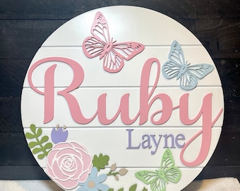 Custom Floral Butterfly Name Sign, 3D Nursery Decor