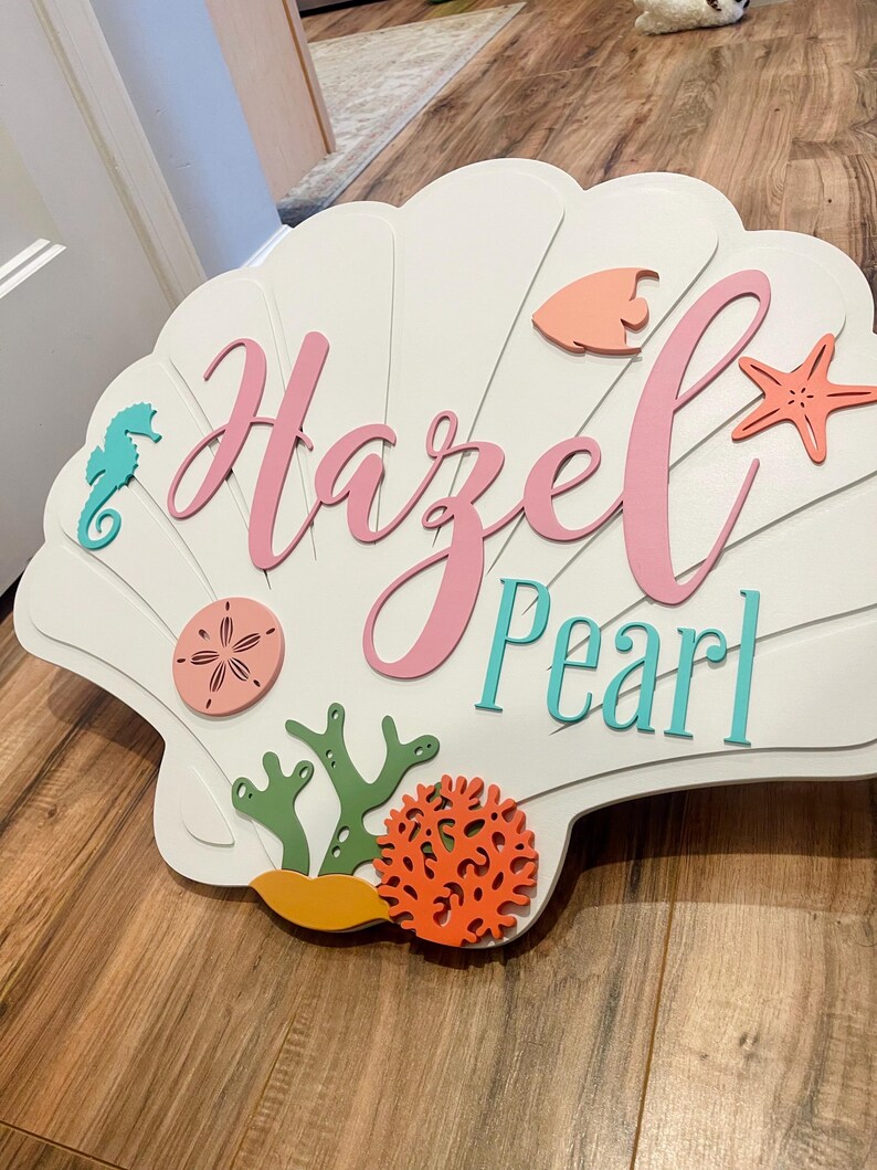 Seashell Nursery Sign: Custom Beach Theme Wood Name Sign - Etsy