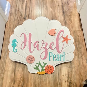Seashell Nursery Sign: Custom Beach Theme Wood Name Sign