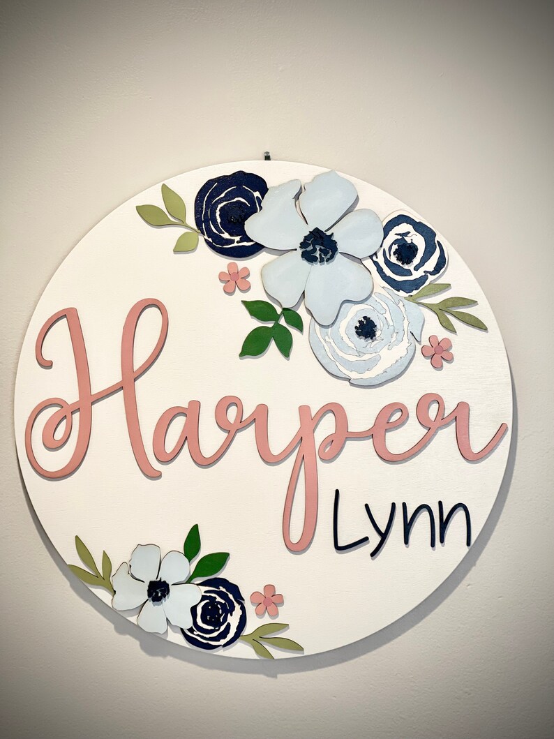 Custom Floral Nursery Name Sign, Round Wood Nursery Decor - Etsy