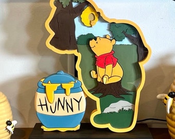 Winnie the Pooh Bear, Layered Pooh Bear, 3D Layered Wooden Pooh, Layered Art, Layered Pooh Bear Scene