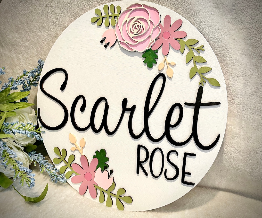 Floral Nursery Name Sign: Custom Wood Round, 3D Design - Etsy