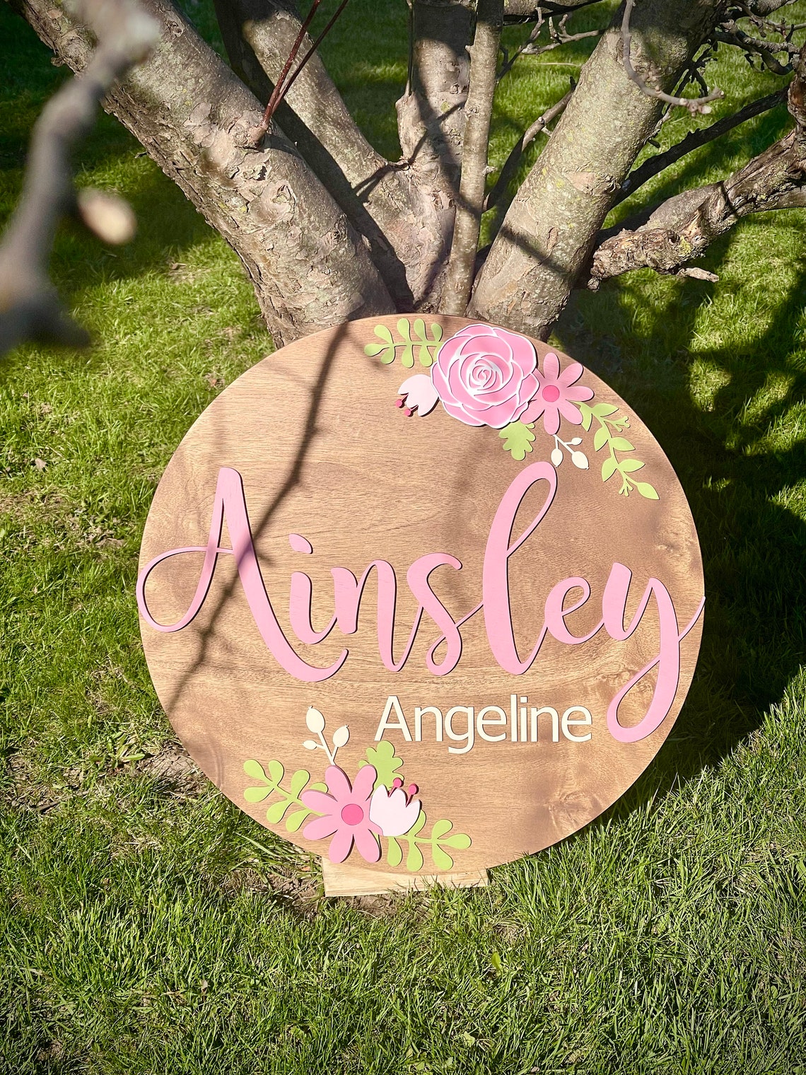 Floral Nursery Name Sign, Floral Name Sign, Name Round, Custom Nursery ...