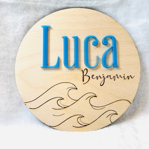 Ocean Waves Birth Announcement Sign| Baby Name Sign | Newborn Name Sign for Hospital | Ocean Themed Nursery | Keepsake Wooden Name Plaque
