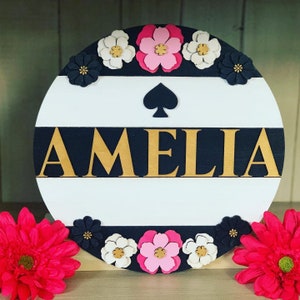 Floral Name Sign, Girls Name Sign, Girls Nursery Signs, Nursery Name Signs, Custom Nursery Signs, Round Name Sign, Floral Sign, Flower Signs