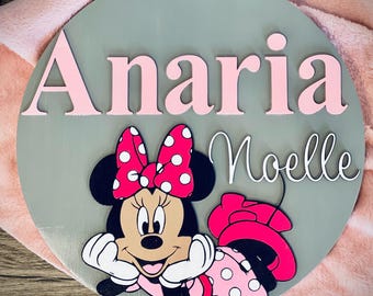 Minnie Mouse Nursery Name Sign, 3D Custom Kids Room Decor
