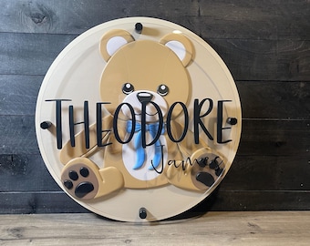 Custom Teddy Bear Nursery Name Sign | Personalized Baby Name Sign | 3D Wood Nursery Decor | Acrylic Name Sign | Baby Shower Gift | Kids Room