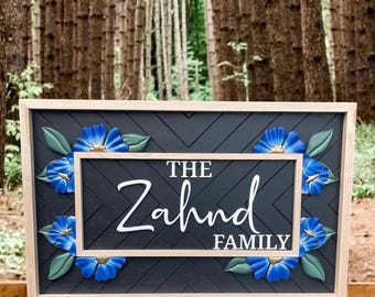 Custom Floral Family Name Sign, 3D Wood Nursery Decor