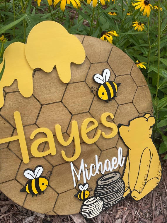 Winnie the Pooh, Pooh Bear, Nursery Name Sign, Wood Name Sign