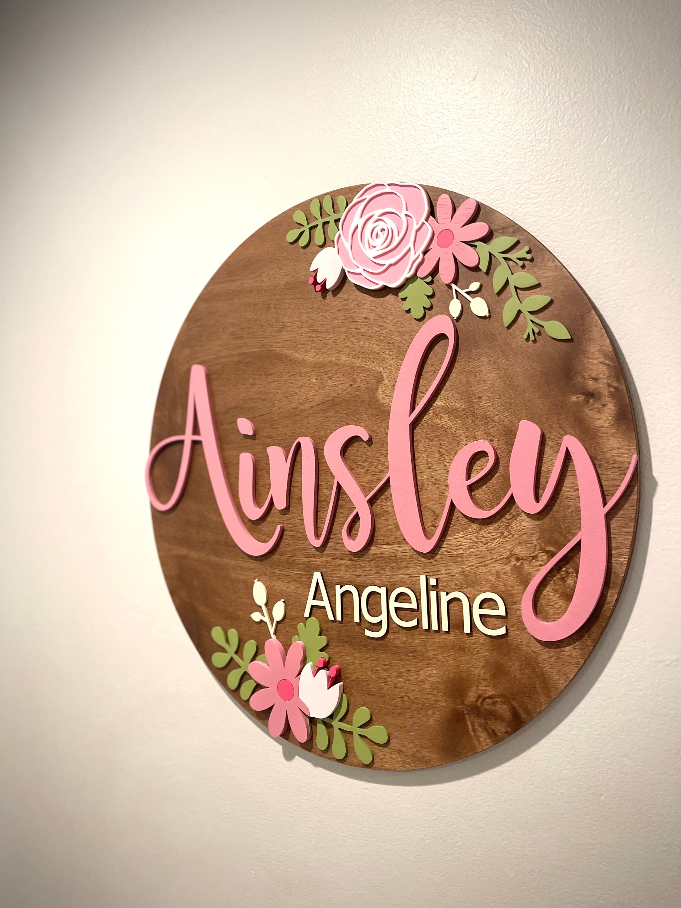 Floral Nursery Name Sign, Floral Name Sign, Name Round, Custom Nursery ...