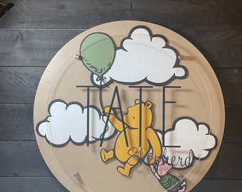 Handmade Winnie the Pooh Nursery Name Sign, 3D Wood Decor