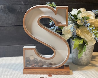 Alcancía personalizada con letras: alcancía de madera de abedul personalizada