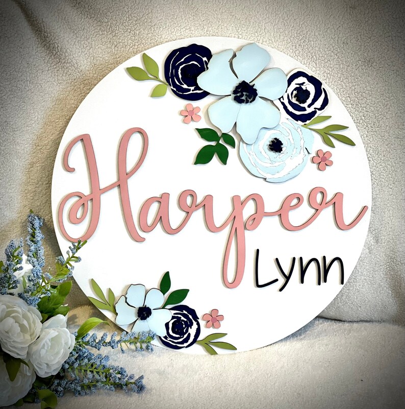 Custom Floral Nursery Name Sign, Round Wood Nursery Decor - Etsy