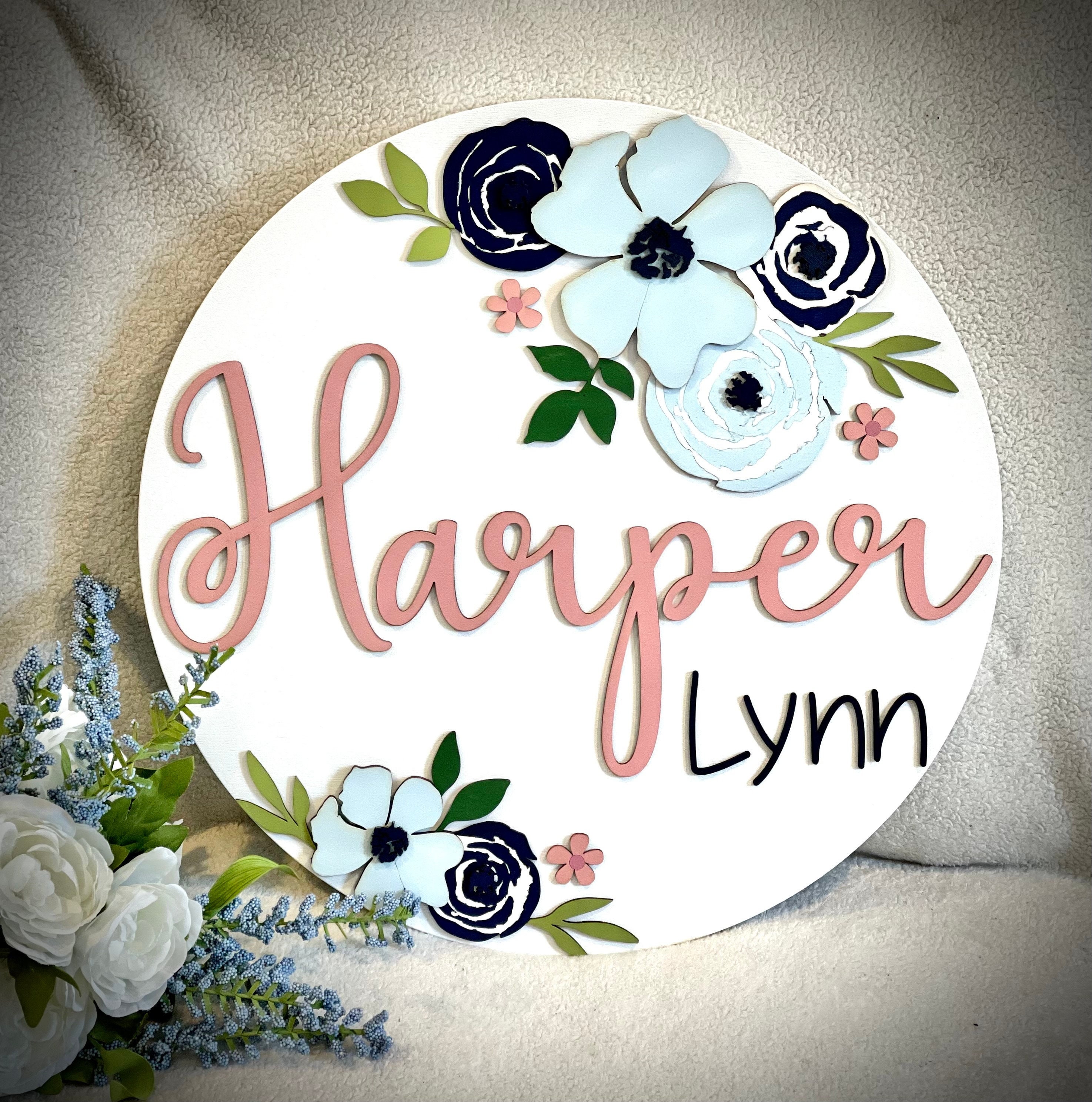 Custom Floral Nursery Name Sign, Round Wood Nursery Decor - Etsy
