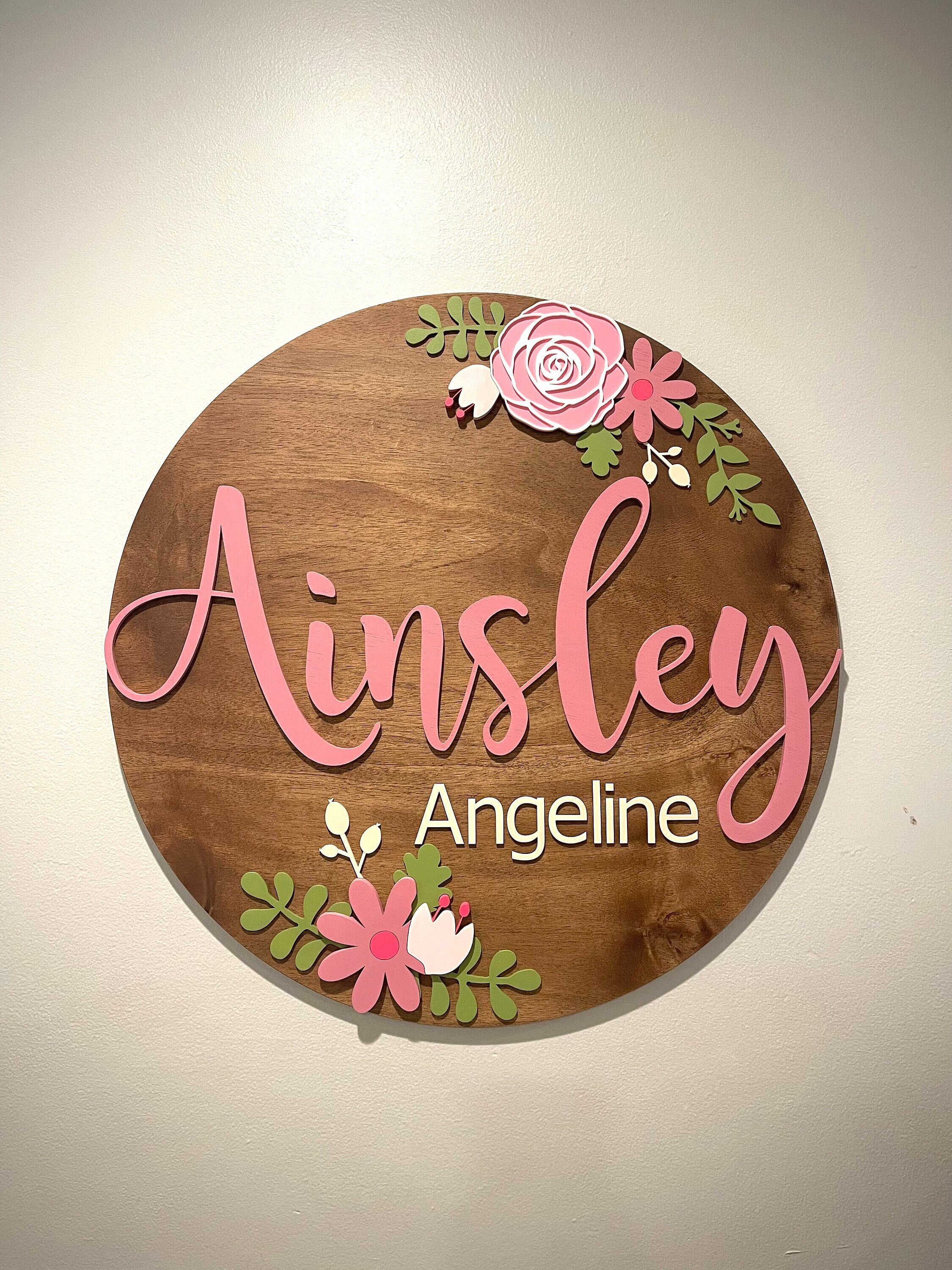 Floral Nursery Name Sign, Custom Wood Round - Etsy