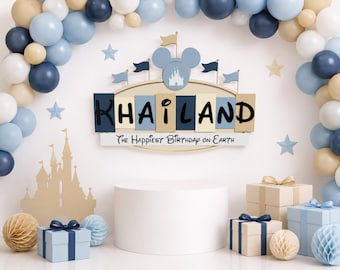 Personalized Mouse Birthday Sign | Custom Happiest Birthday on Earth Party Decor | Mouse Theme Birthday Backdrop | Handmade Wood Sign