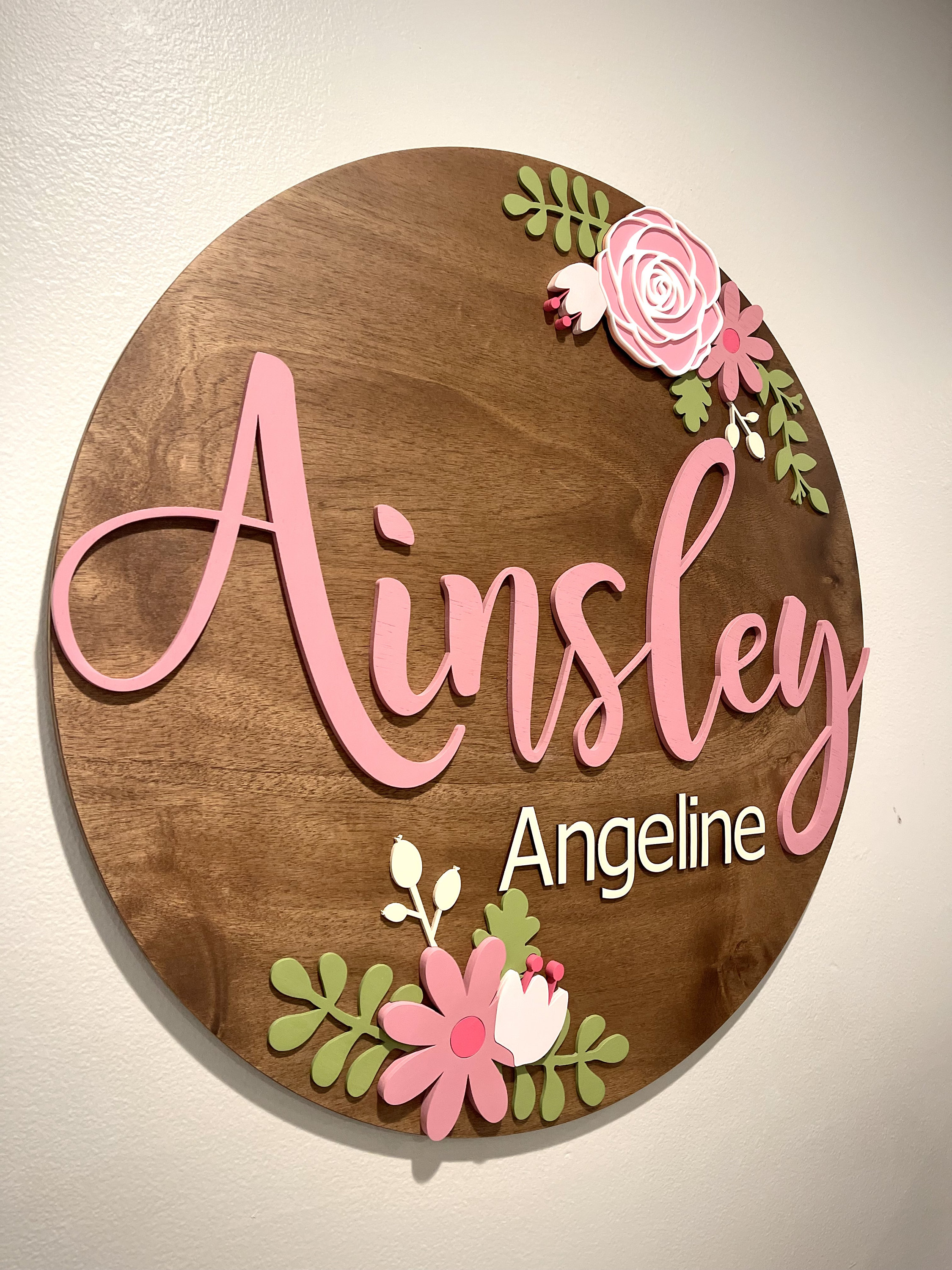 Floral Nursery Name Sign, Floral Name Sign, Name Round, Custom Nursery ...