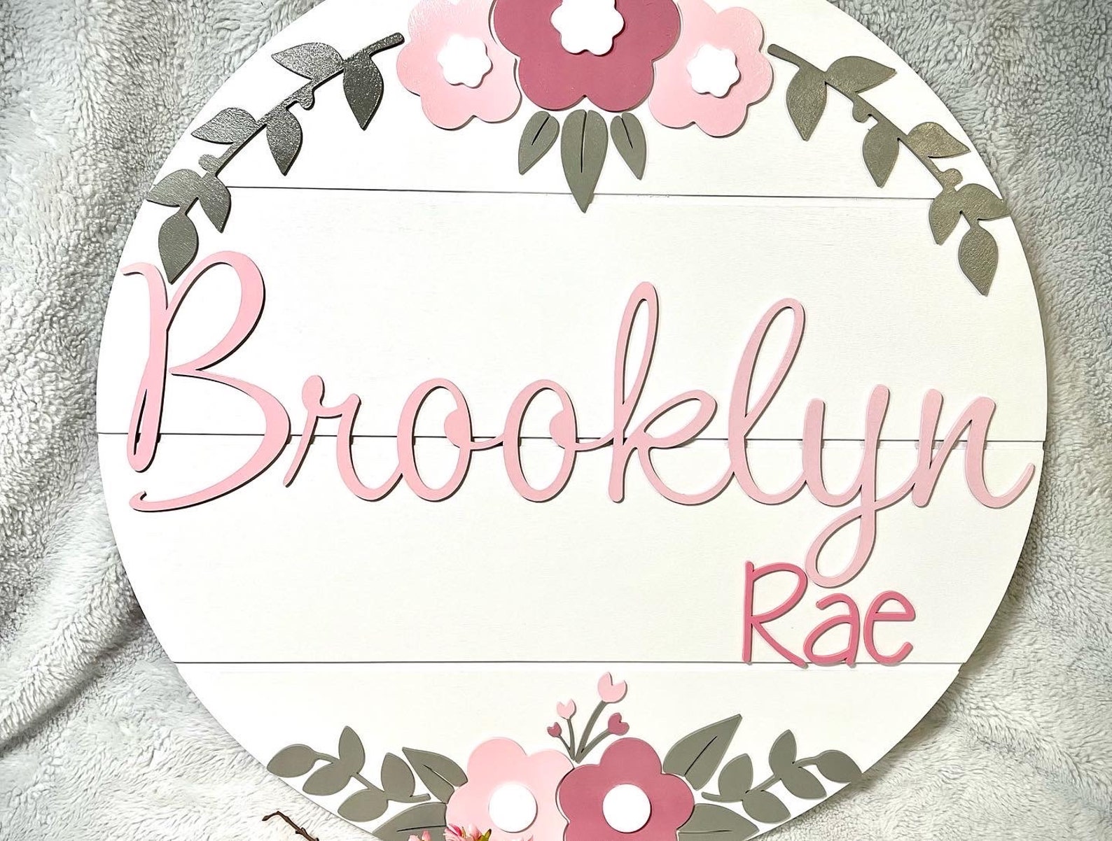 Floral Nursery Name Sign | Custom Wood Round Shiplap Sign - Etsy