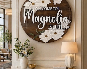 Wood Logo Sign, Custom Name Sign, Wedding Sign, Floral Last Name Sign, Personalized Name Sign