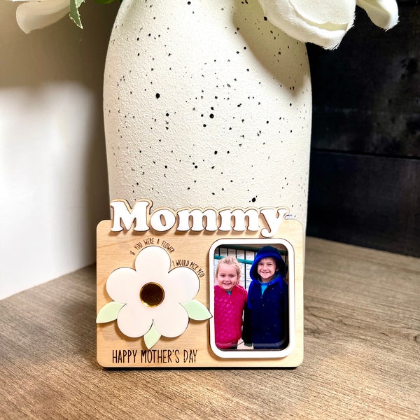 Photo Fridge Magnet, Mother's Day Gift, Mommy Picture Magnet, Personalized Mother's Day Gift, Photo Magnet, Floral Photo Magnet