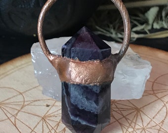 Purple Flourite Double Terminated Pendant Necklace, Electroformed Crystal jewelry