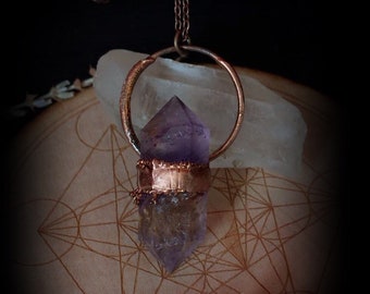 Ametrine, Amethyst & Citrine Crystal Necklace Pendant, Electroformed, CRYSTAL JEWELRY