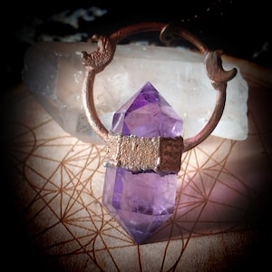Purple Amethyst Copper Necklace Pendant, Electroformed Crystal Jewelry