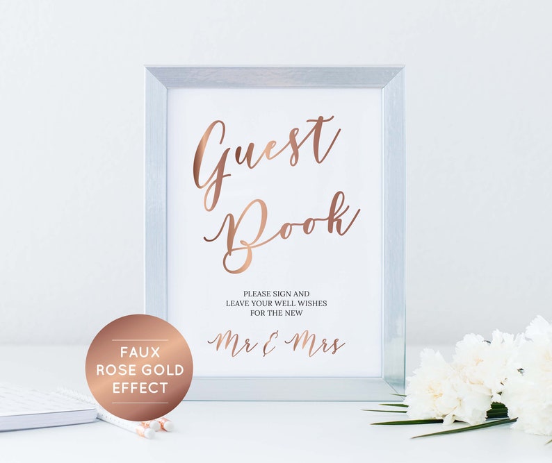 Rose Gold Guest Book Sign PDF Instant Download Sign our Guest Book Newlyweds Sign Wedding Printable Sign Guest Book Printable MM01-7