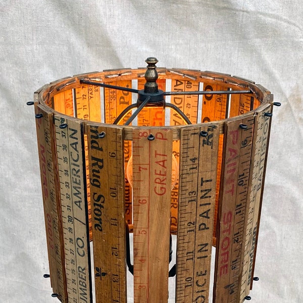 Industrial Lamp w/ Handmade Yardsticks Drum Shade - Table Lamp - Vintage - Antique - Home - Father's Day - Lighting - Steampunk - Edison