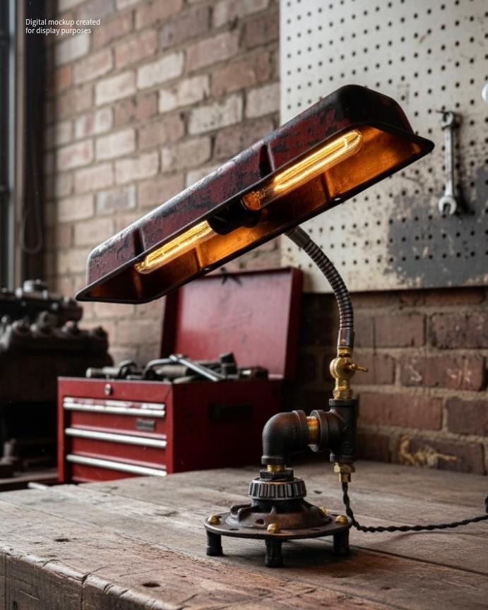 Chevrolet Valve Cover Desk Lamp: Handmade Steampunk Industrial