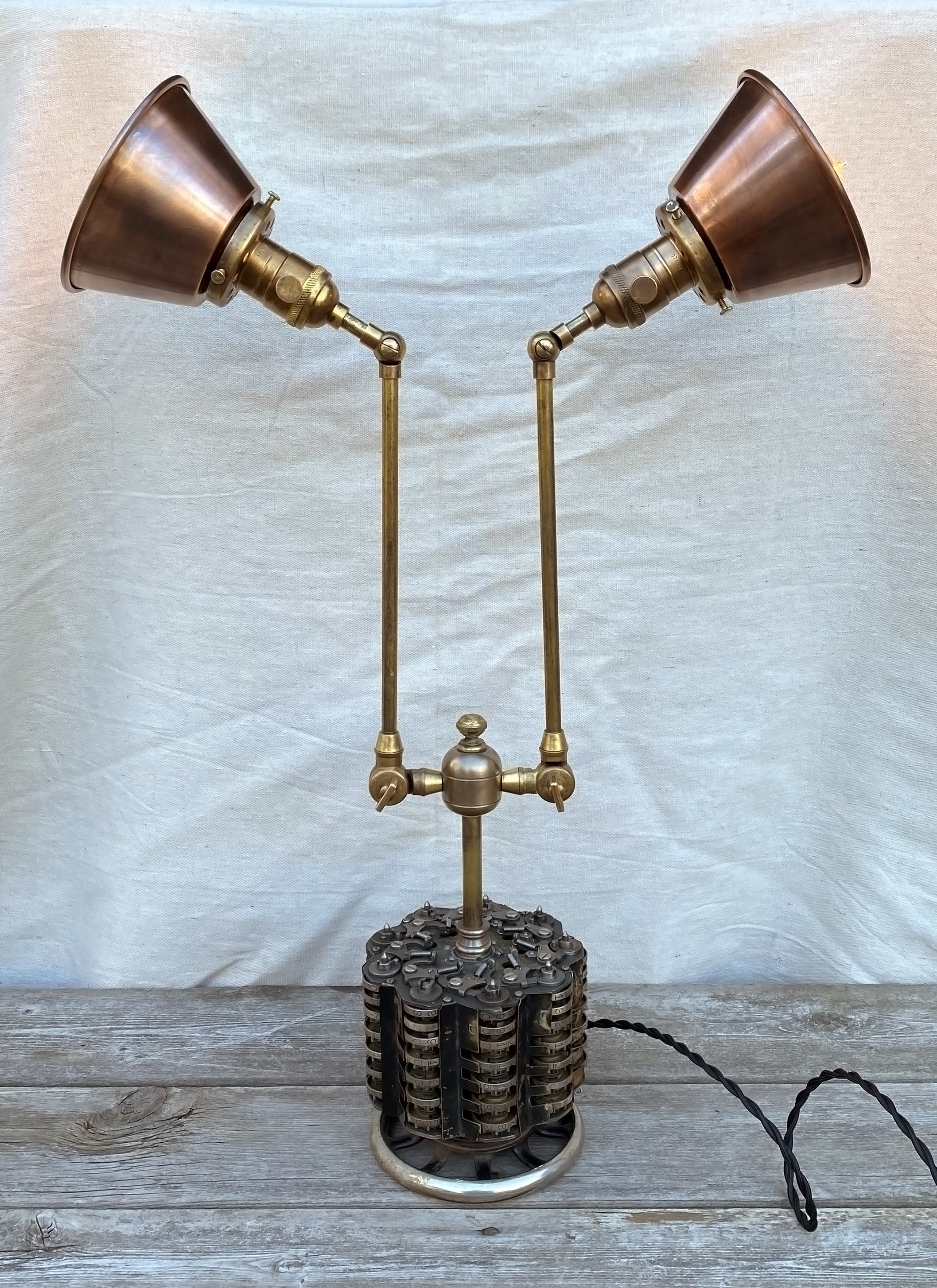 Industrial Doublearm Desk Lamp Copper Shades Brass Etsy