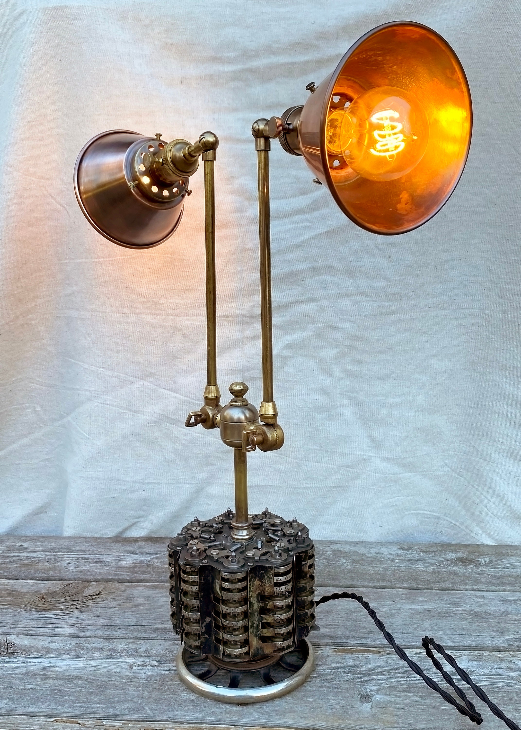 Industrial Doublearm Desk Lamp Copper Shades Brass Etsy