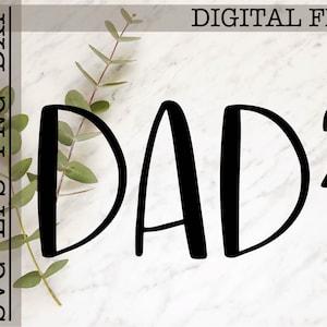 May include: Black and white text graphic that reads "DAD2" on a white marble background with green eucalyptus leaves.