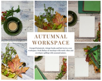 10 Styled Stock Photos | Autumnal Workspace Desk Flatlays Mockups | Instant Digital Download
