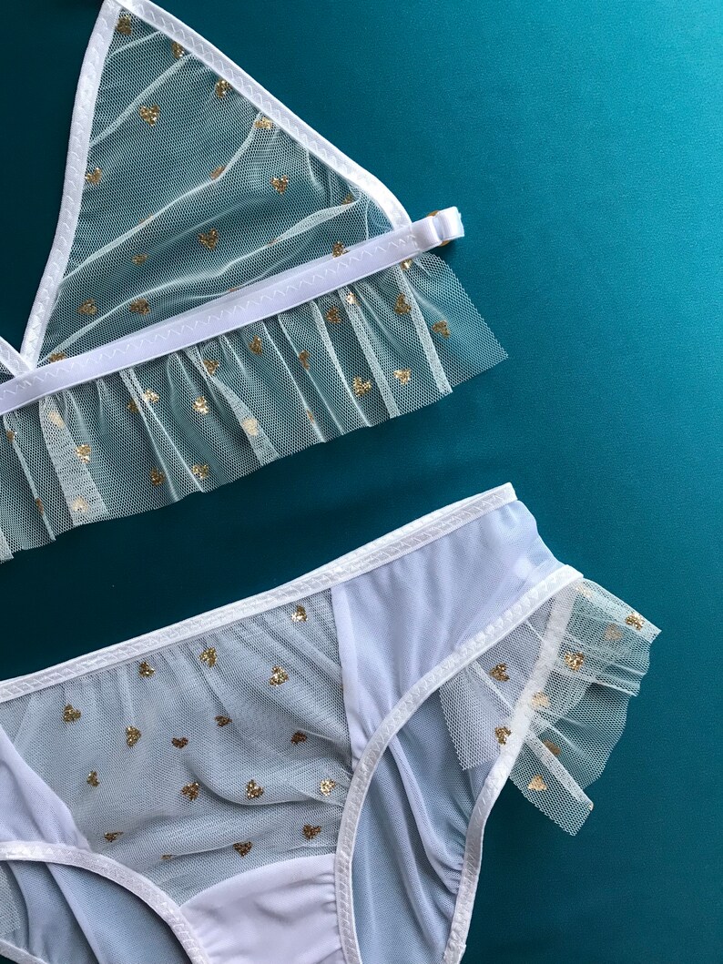 White /& Gold Glitter Heart Bralette